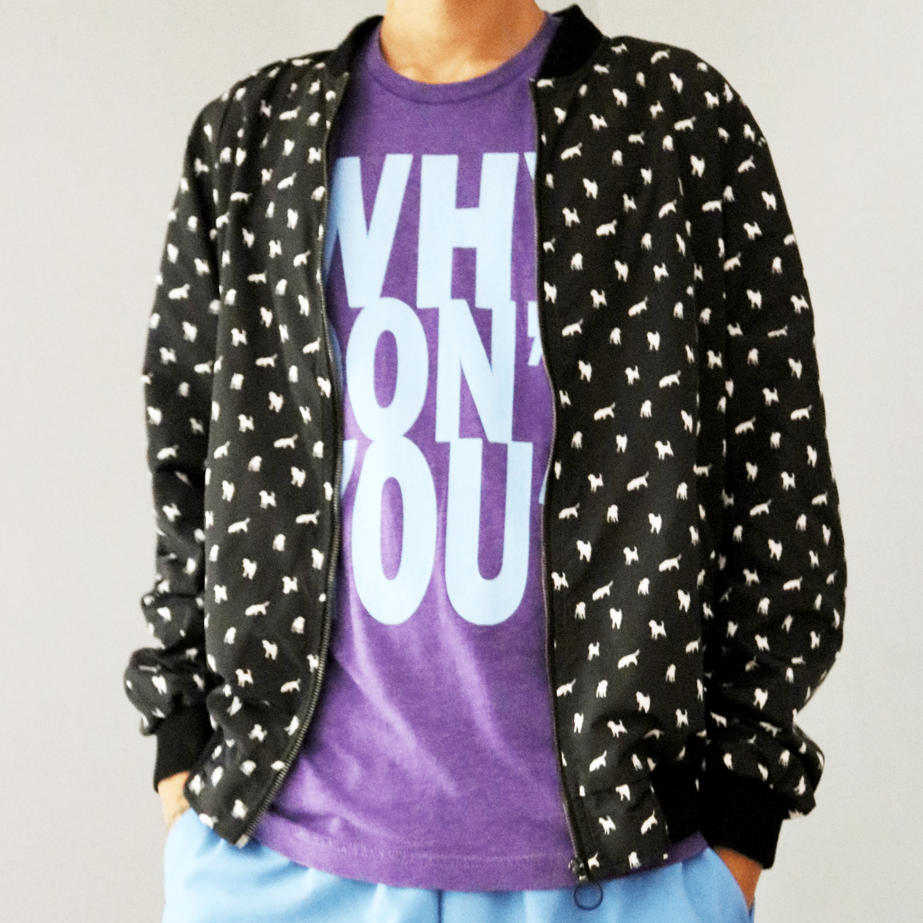Black Critter Print Zip Bomber Jacket Black Critter Print Zip Bomber Jacket