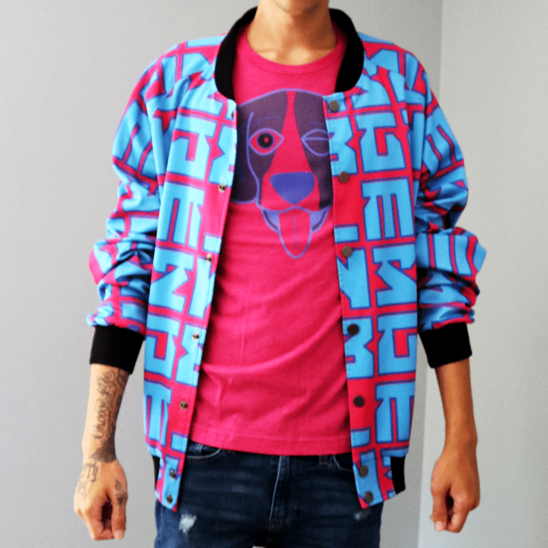 Glyph Print Snap Bomber Jacket Glyph Print Snap Bomber Jacket