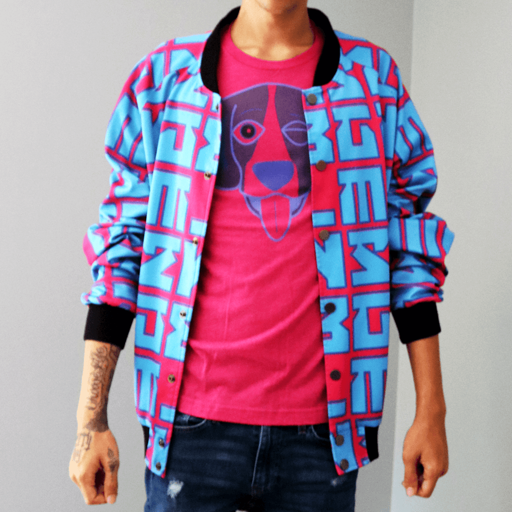 Glyph Print Snap Bomber Jacket