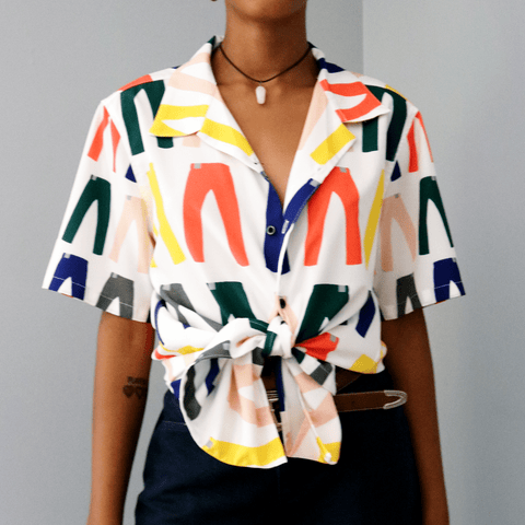 Jeans Print Camp Shirt