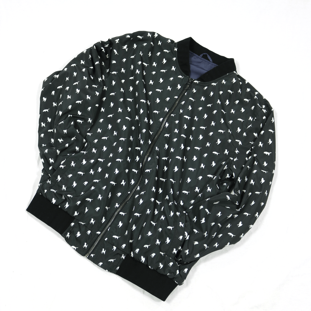 Black Critter Print Zip Bomber Jacket