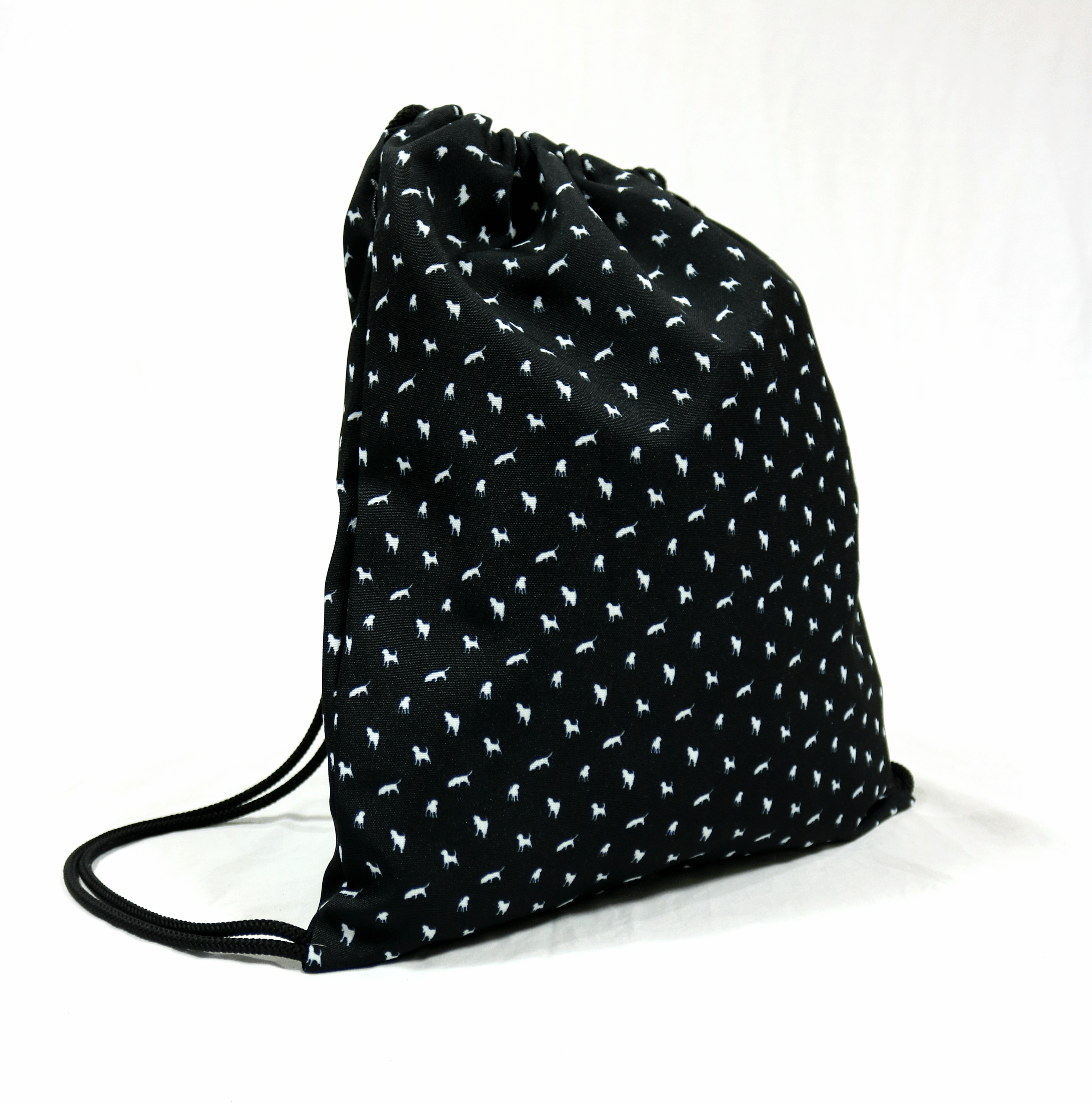black-critter-print-drawstring-bag
